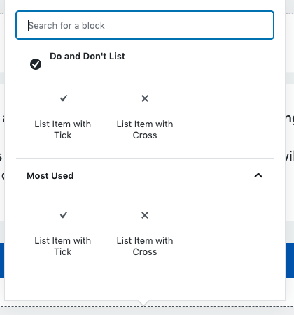 The inner blocks available to the do dont list block