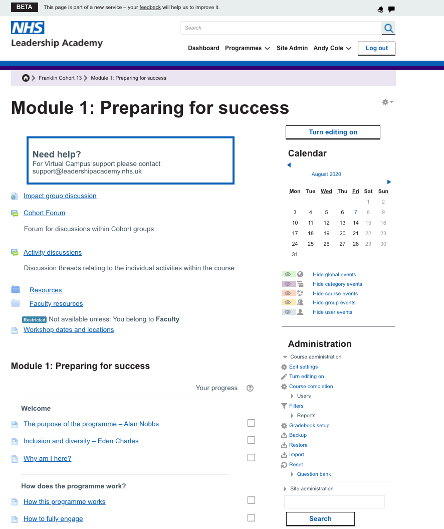 A screenshot of an online learning module using the old design